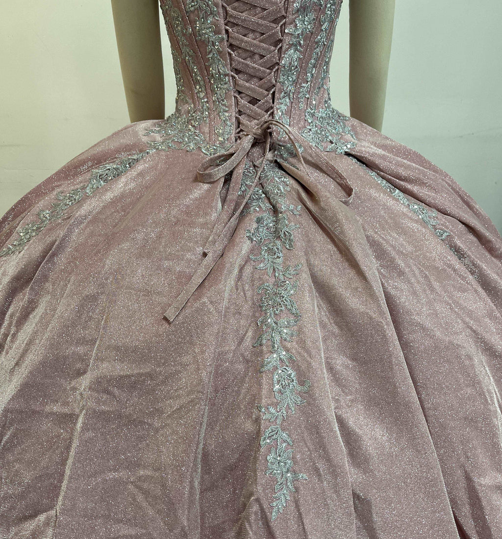 Quinceanera dress with many sequins, dazzling, slim waist, highlighting the graceful figure.