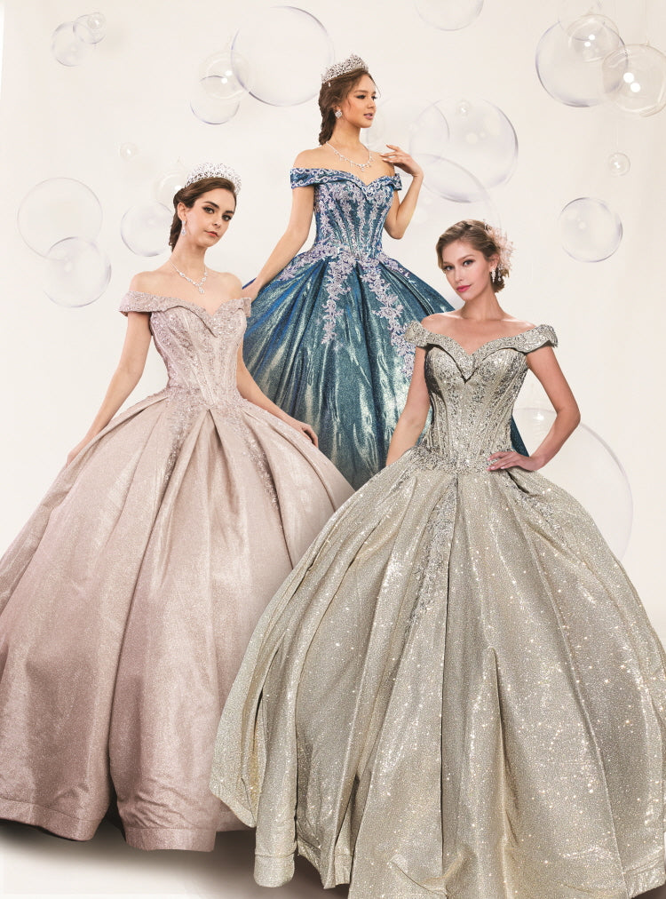 Quinceanera dress with many sequins, dazzling, slim waist, highlighting the graceful figure.