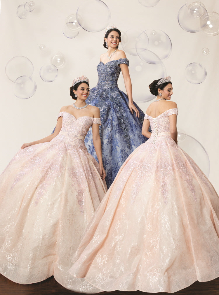 (LIVE 3) Blush & Navy Quinceañera Dress with Luxurious Lace