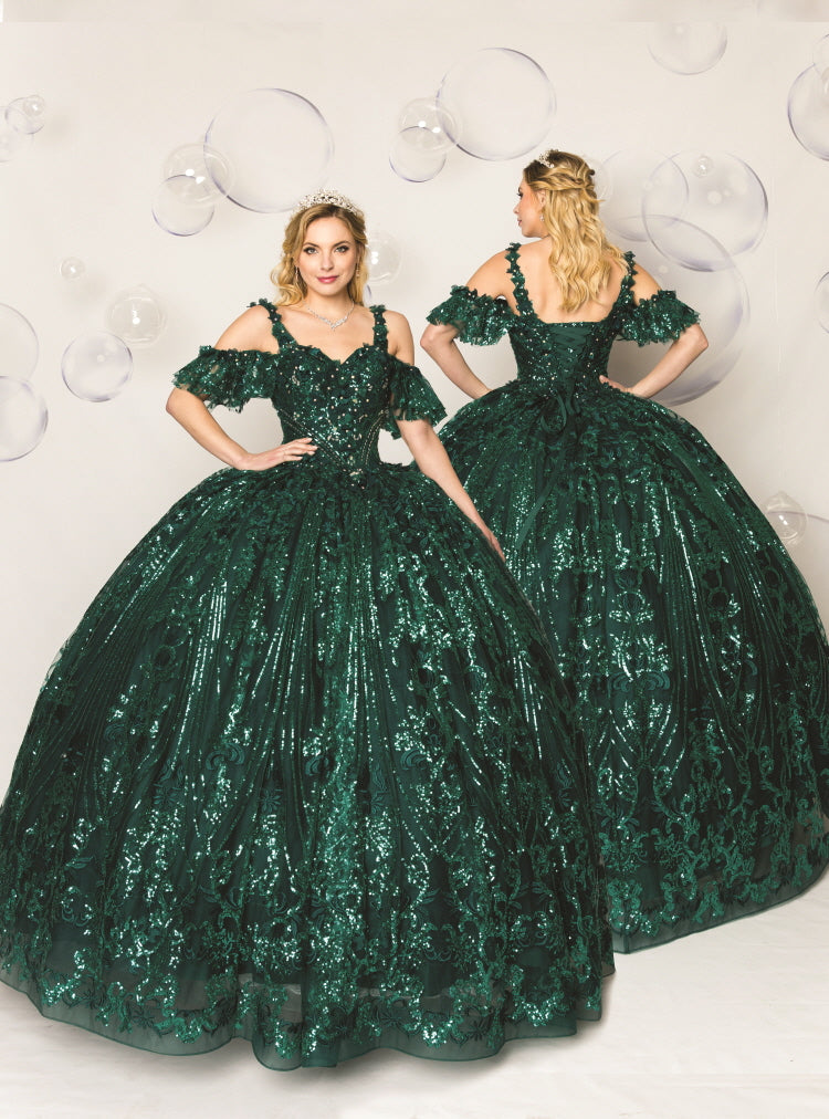 Quinceanera Ball Gown Dress - 3d Flower & Metallic Embroidery, Short Sleeve, Elegant Classic Summer Style for Special Occasions