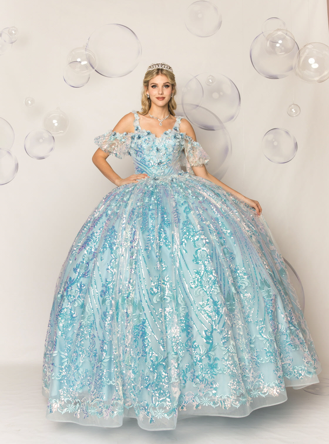 Quinceanera Ball Gown Dress - 3d Flower & Metallic Embroidery, Short Sleeve, Elegant Classic Summer Style for Special Occasions
