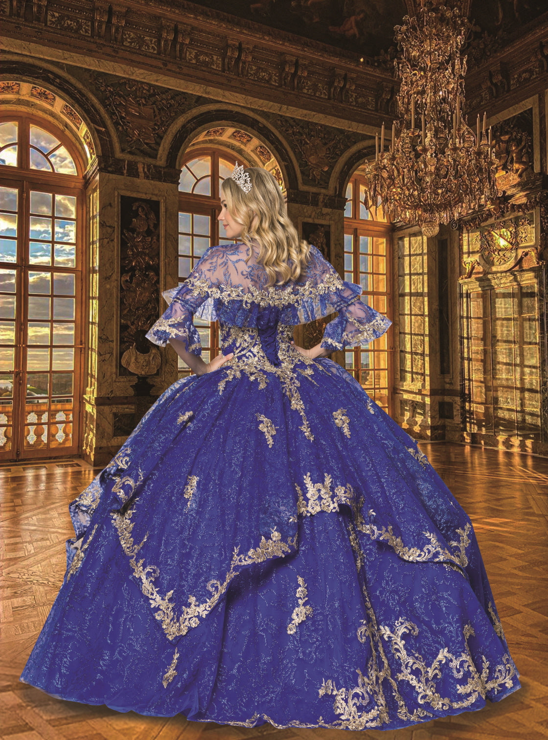 Quinceanera Ball Gown Dress ROYAL/GOLD BG/GOLD