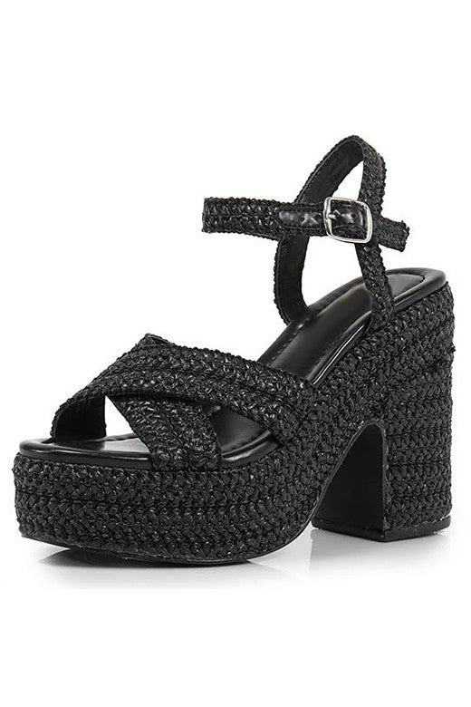 Liliana Raffia Sandal - in Black