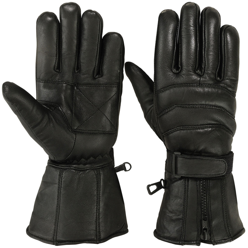 Mens Motorbike Gloves Cold Weather Motorcycle Riding Genuine Leather Black Glove-Black-S