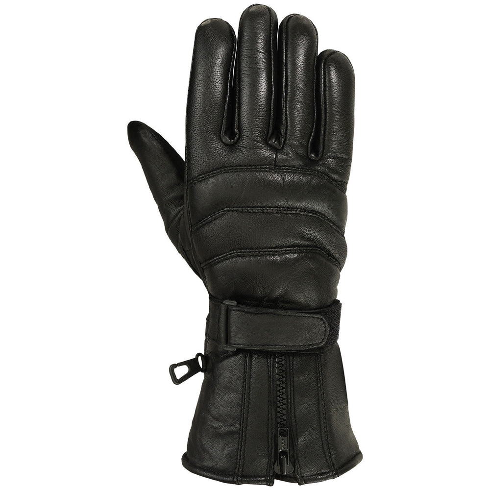 Mens Motorbike Gloves Cold Weather Motorcycle Riding Genuine Leather Black Glove-Black-S