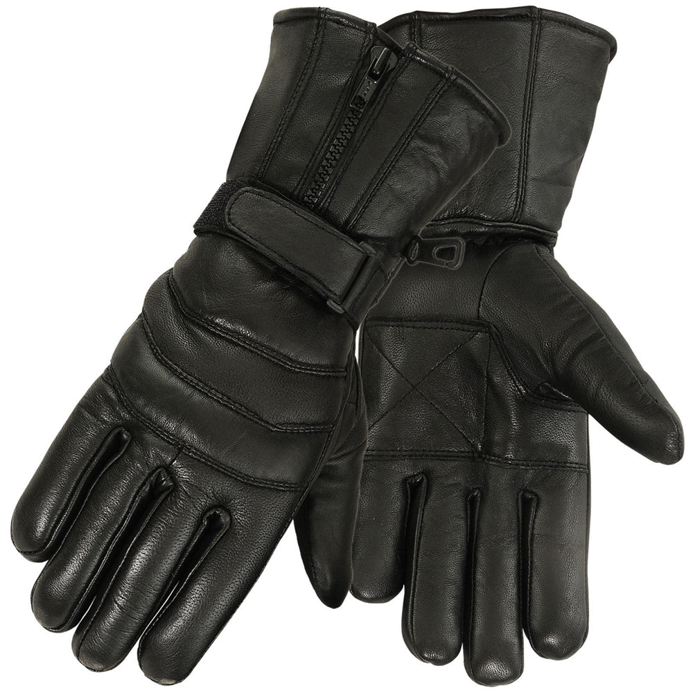 Mens Motorbike Gloves Cold Weather Motorcycle Riding Genuine Leather Black Glove-Black-S