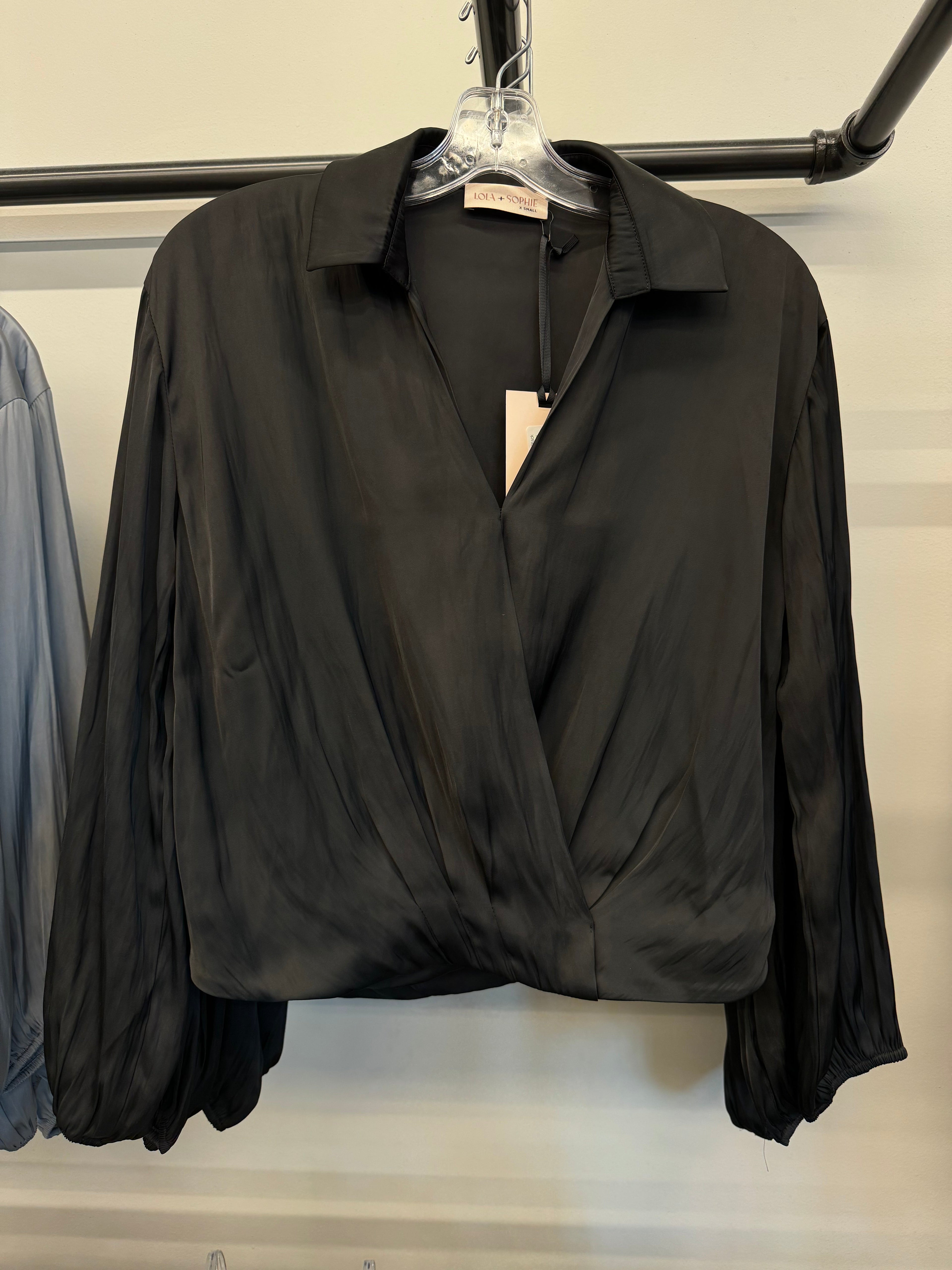 Vintage Satin Surplice Top Black