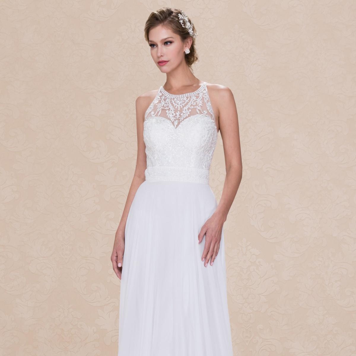 (LIVE 81) Solid color minimalist ultra long wedding dress.