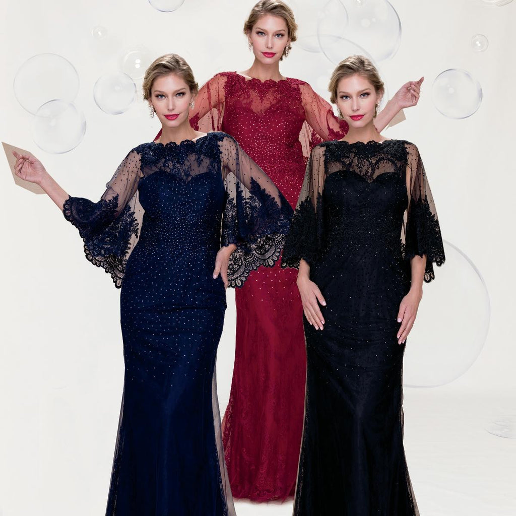 A beautiful gown, off-shoulder, reveals noble air.