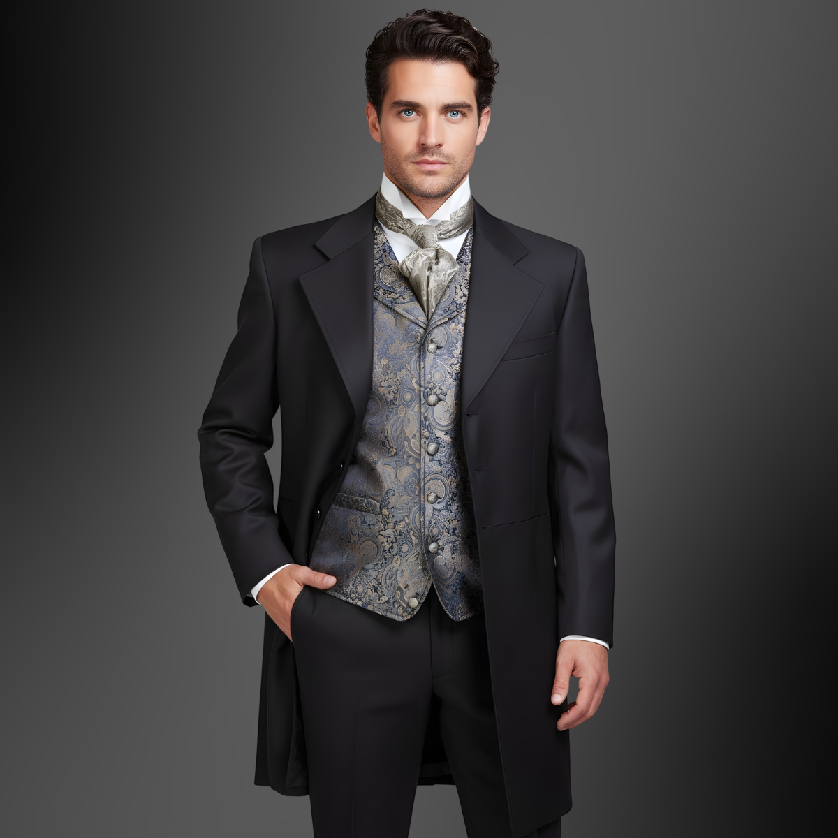 Men's Black Gabardine Wool Frock Coat