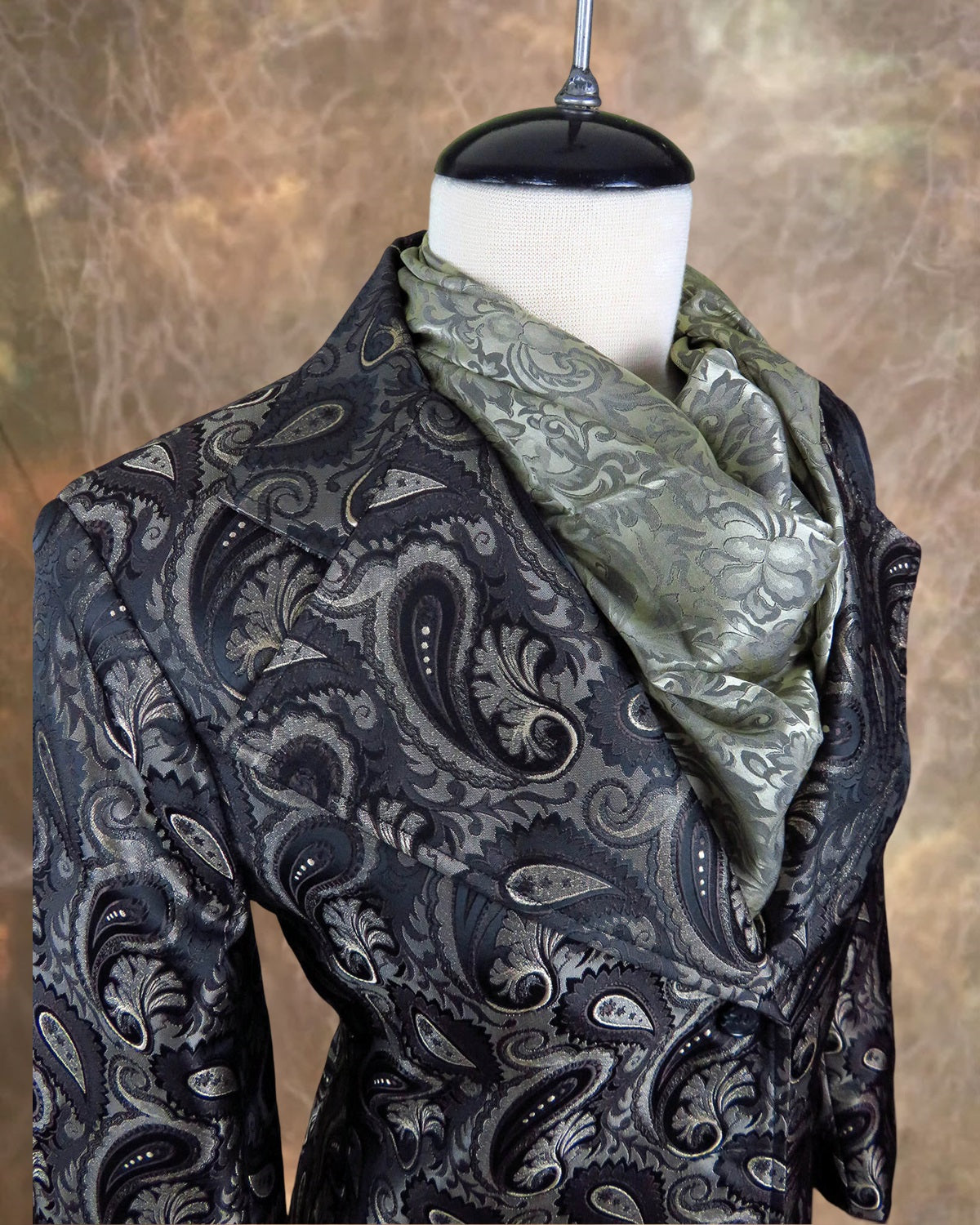 Women's Brown Paisley Brocade Tailored Frock Coat