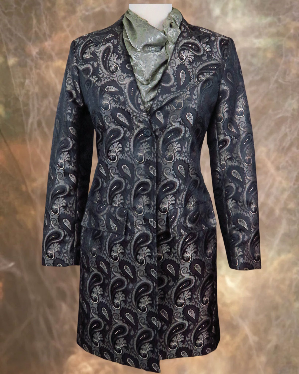Women's Brown Paisley Brocade Tailored Frock Coat