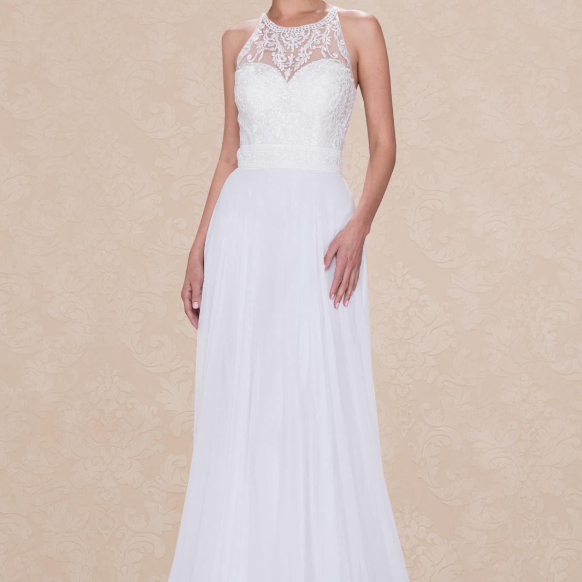 (LIVE 81) Solid color minimalist ultra long wedding dress.
