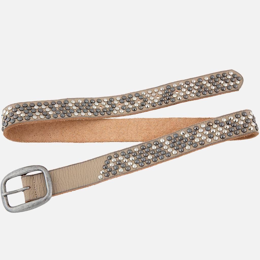 Britta | Vintage Silver Buckle Studded Leather Belt Women: Creme