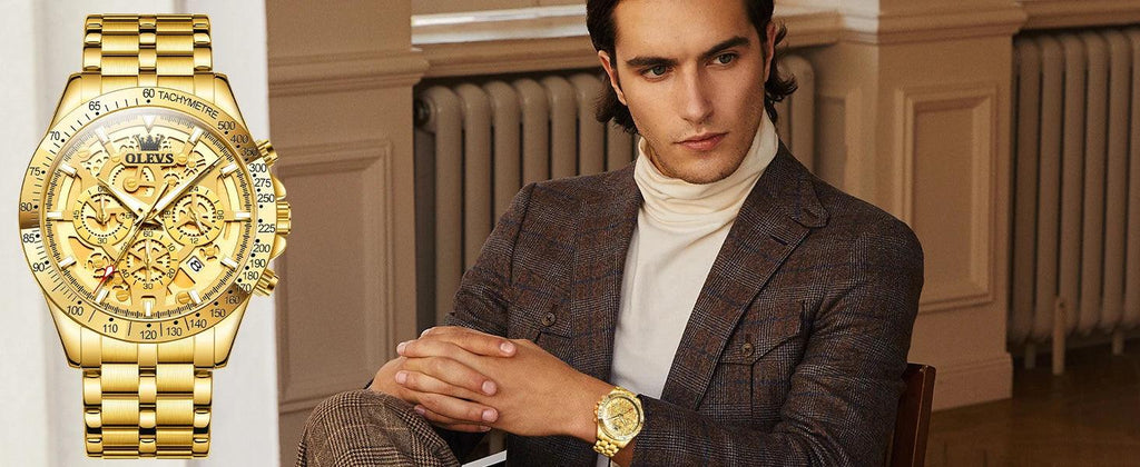 OLEVS Lxuxry Brand Gold Men's Watches Full Skeleton Stainless steel Chronograph Wristwatch Waterproof Luminous Quartz Watch Men