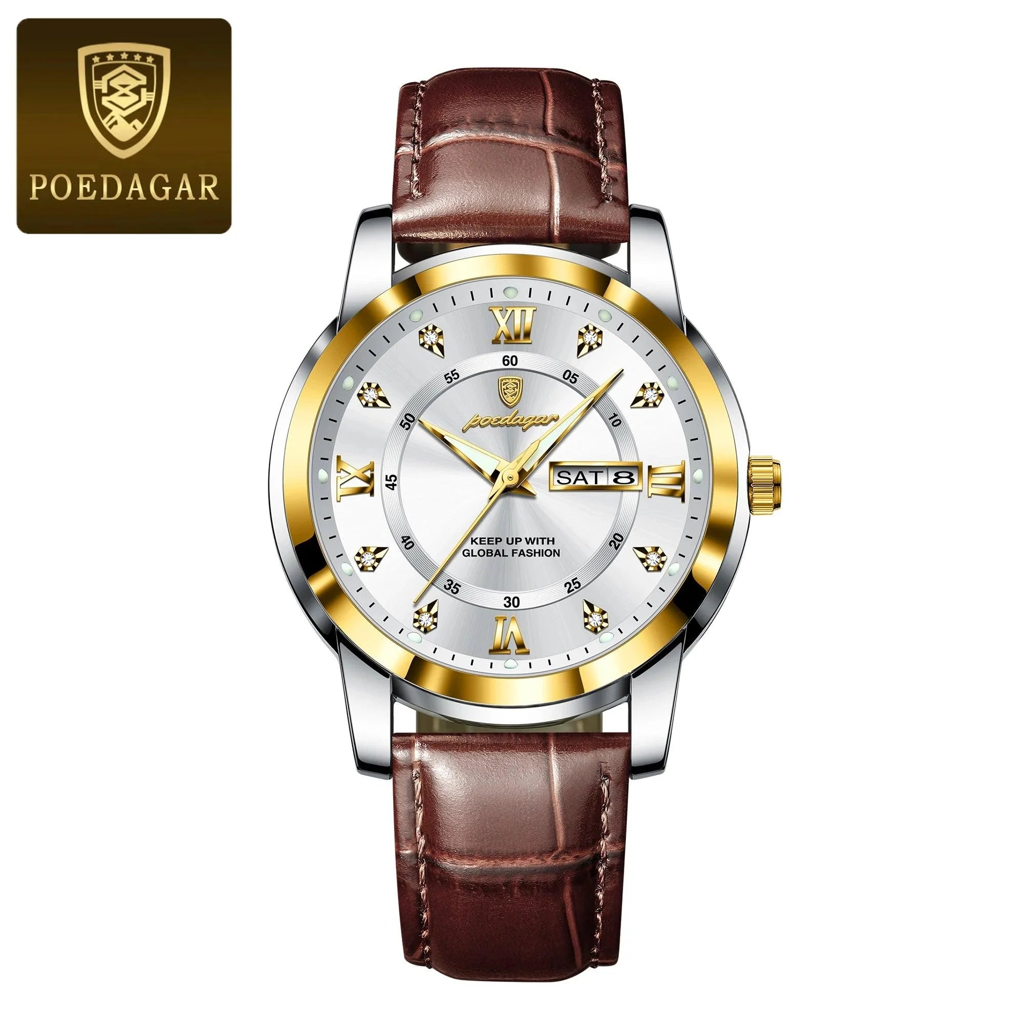 POEDAGAR Luxury Men's Quartz Watch - Waterproof, Luminous, Date Display, High-Quality Leather Strap, Sporty Design