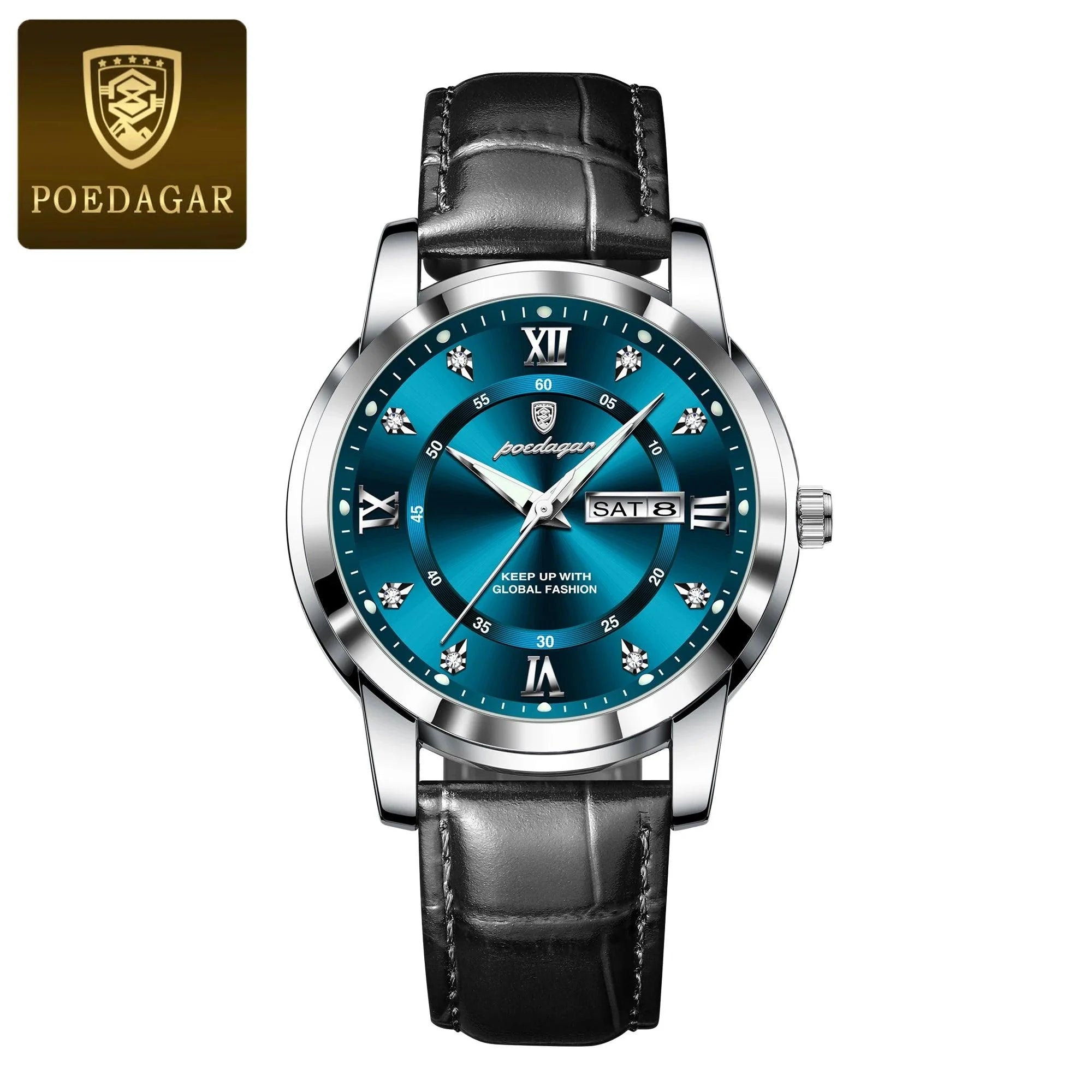 POEDAGAR Luxury Men's Quartz Watch - Waterproof, Luminous, Date Display, High-Quality Leather Strap, Sporty Design