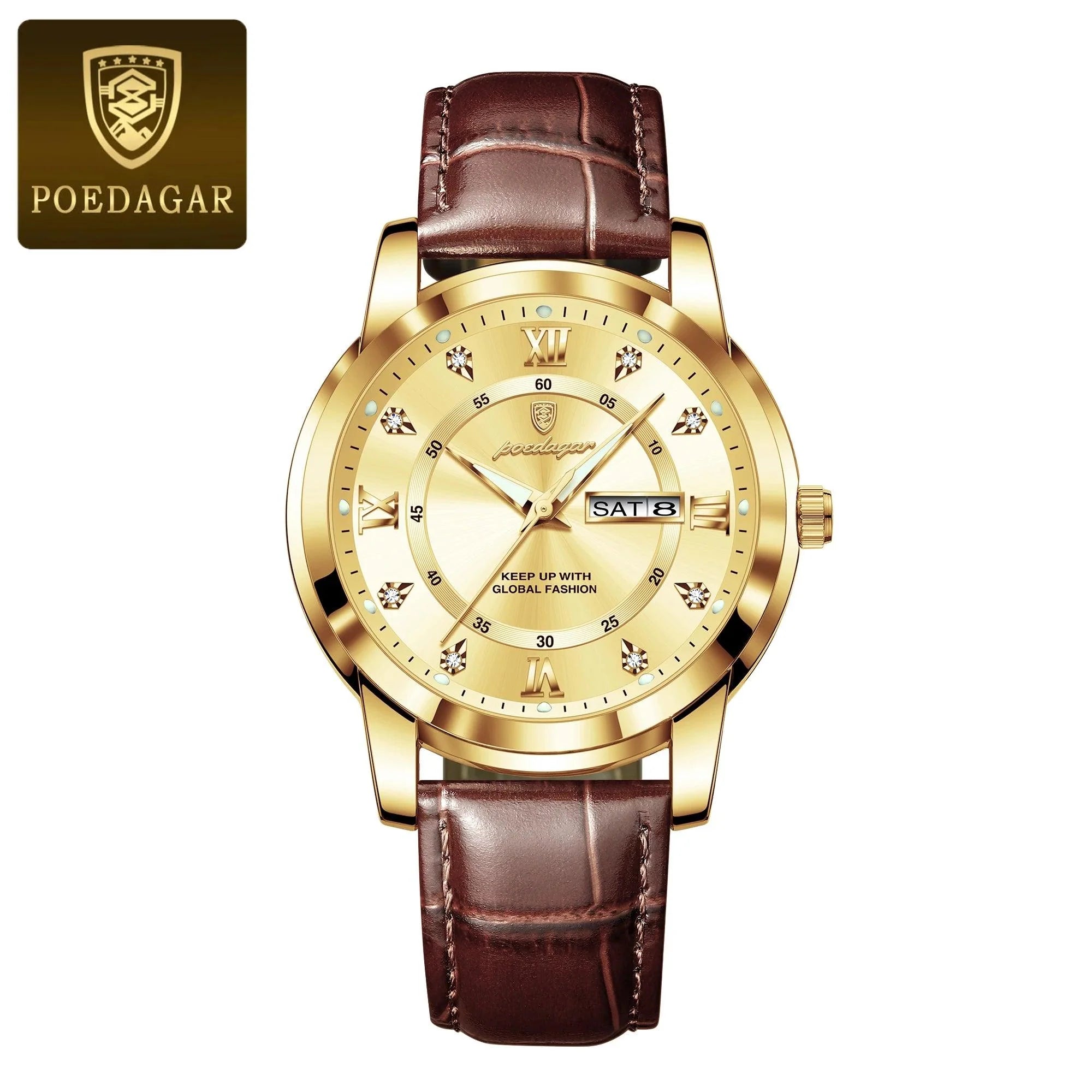 POEDAGAR Luxury Men's Quartz Watch - Waterproof, Luminous, Date Display, High-Quality Leather Strap, Sporty Design