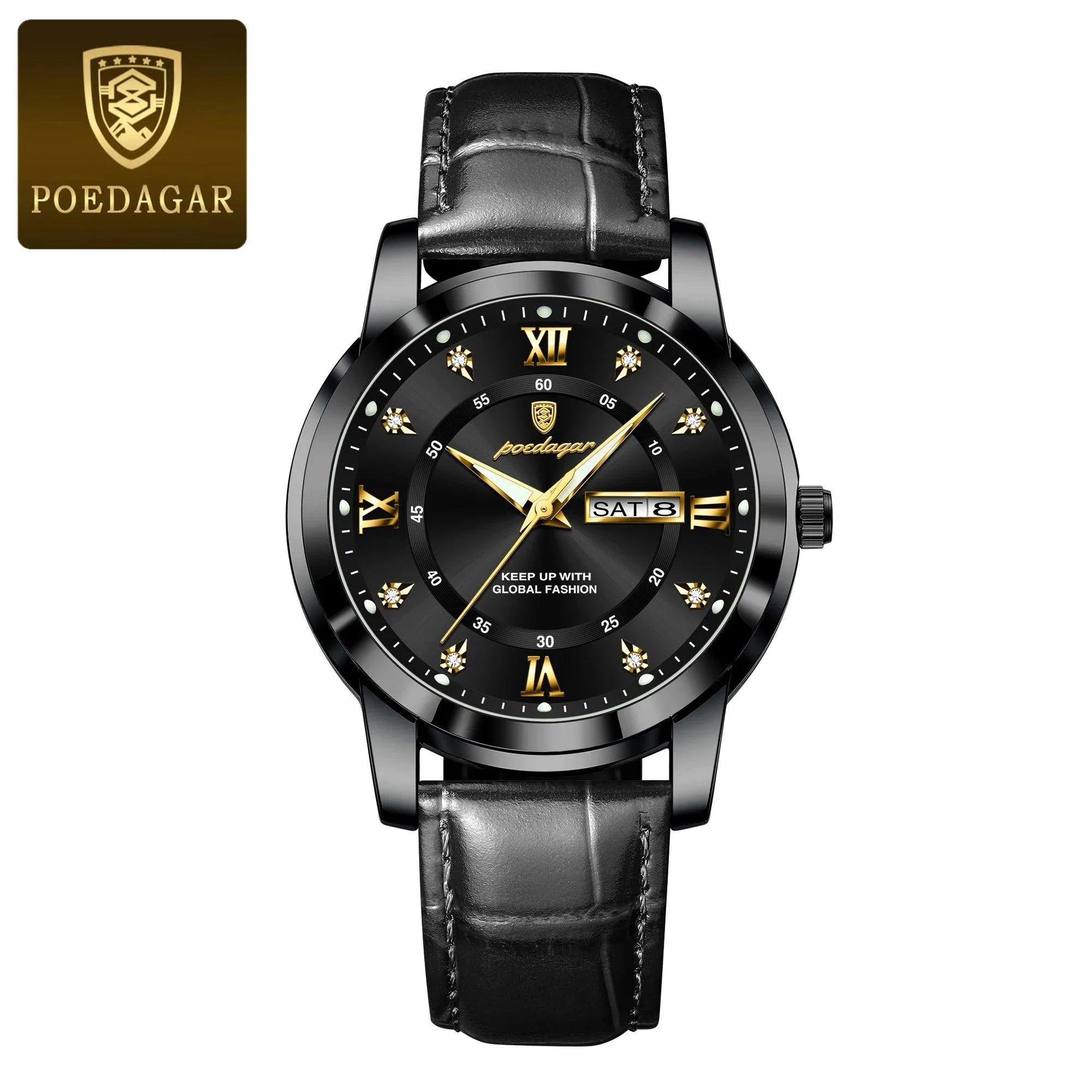 POEDAGAR Luxury Men's Quartz Watch - Waterproof, Luminous, Date Display, High-Quality Leather Strap, Sporty Design