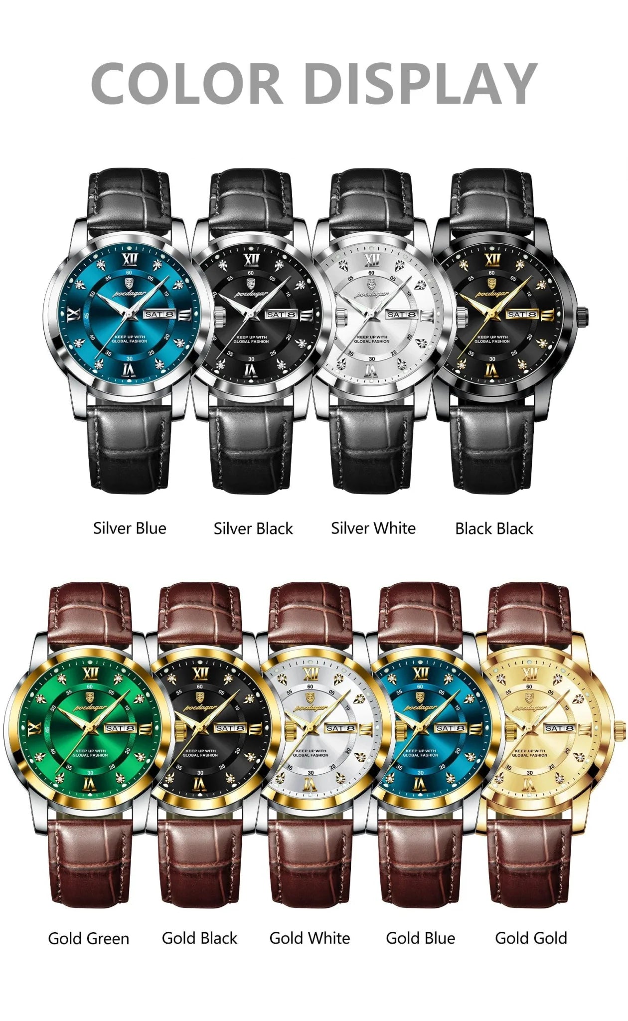 POEDAGAR Luxury Men's Quartz Watch - Waterproof, Luminous, Date Display, High-Quality Leather Strap, Sporty Design