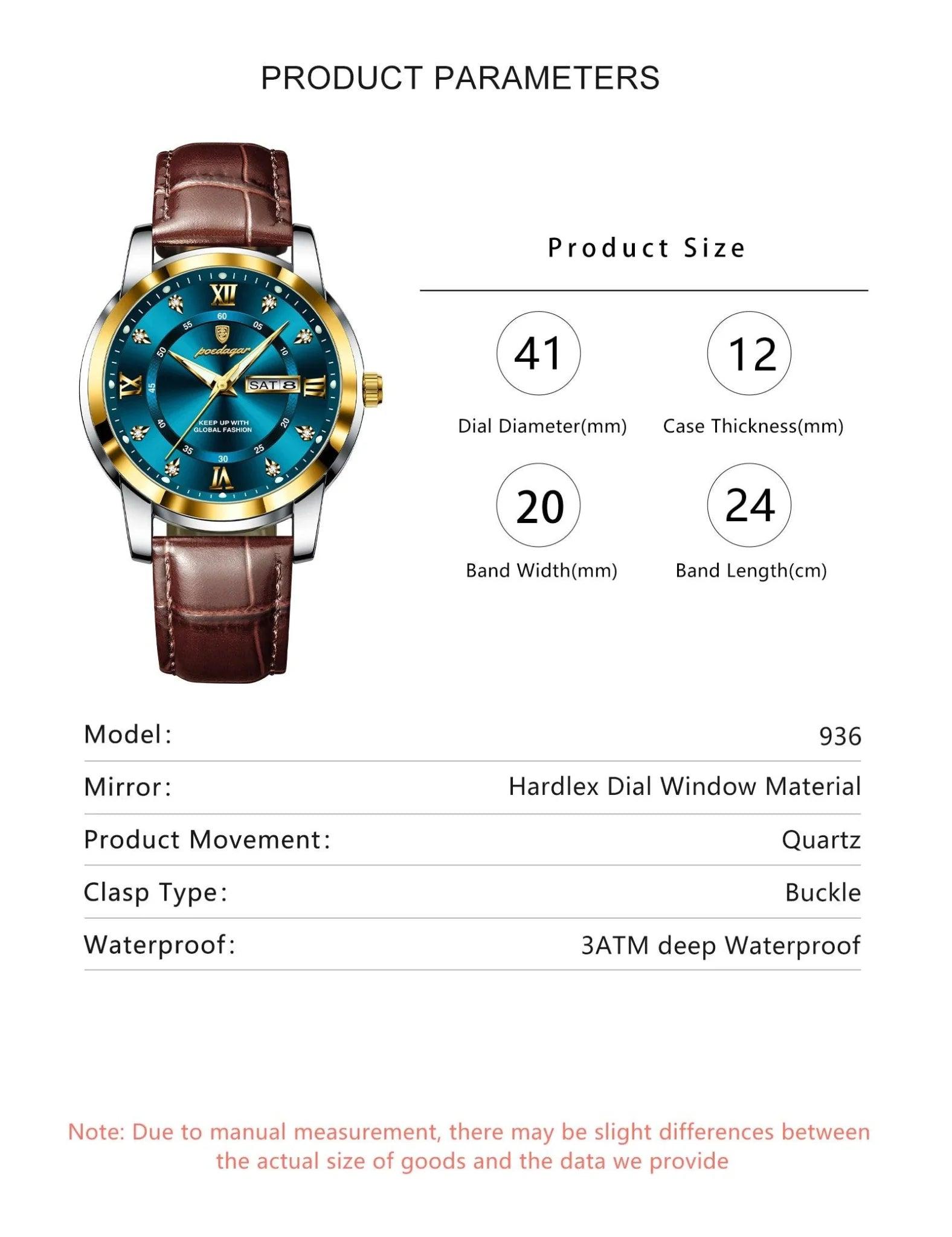 POEDAGAR Luxury Men's Quartz Watch - Waterproof, Luminous, Date Display, High-Quality Leather Strap, Sporty Design