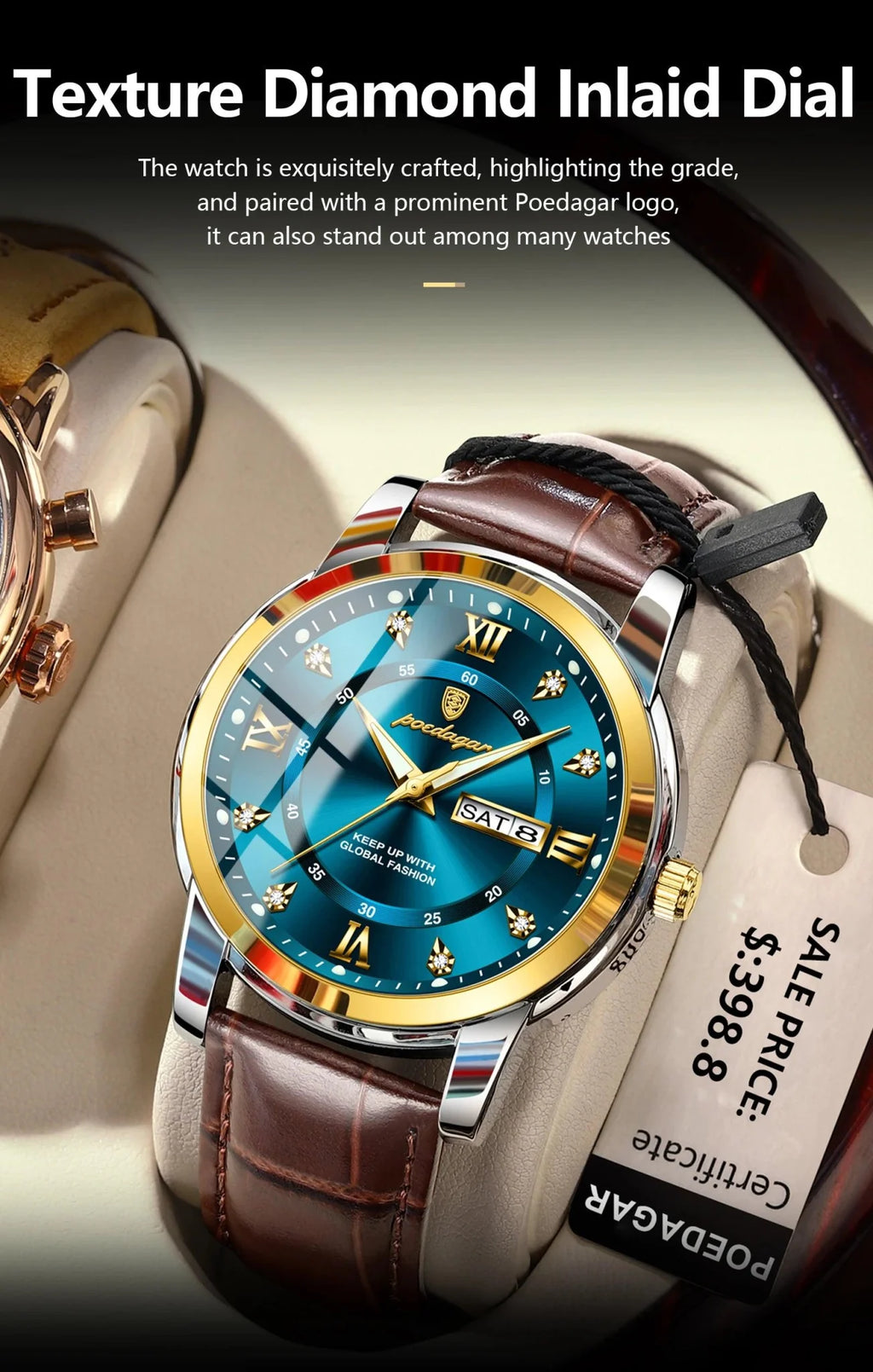 POEDAGAR Luxury Men's Quartz Watch - Waterproof, Luminous, Date Display, High-Quality Leather Strap, Sporty Design