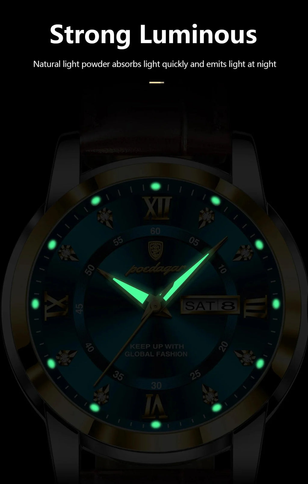 POEDAGAR Luxury Men's Quartz Watch - Waterproof, Luminous, Date Display, High-Quality Leather Strap, Sporty Design