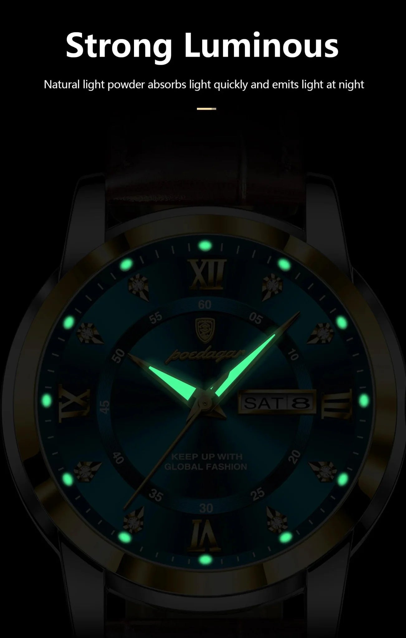 POEDAGAR Luxury Men's Quartz Watch - Waterproof, Luminous, Date Display, High-Quality Leather Strap, Sporty Design