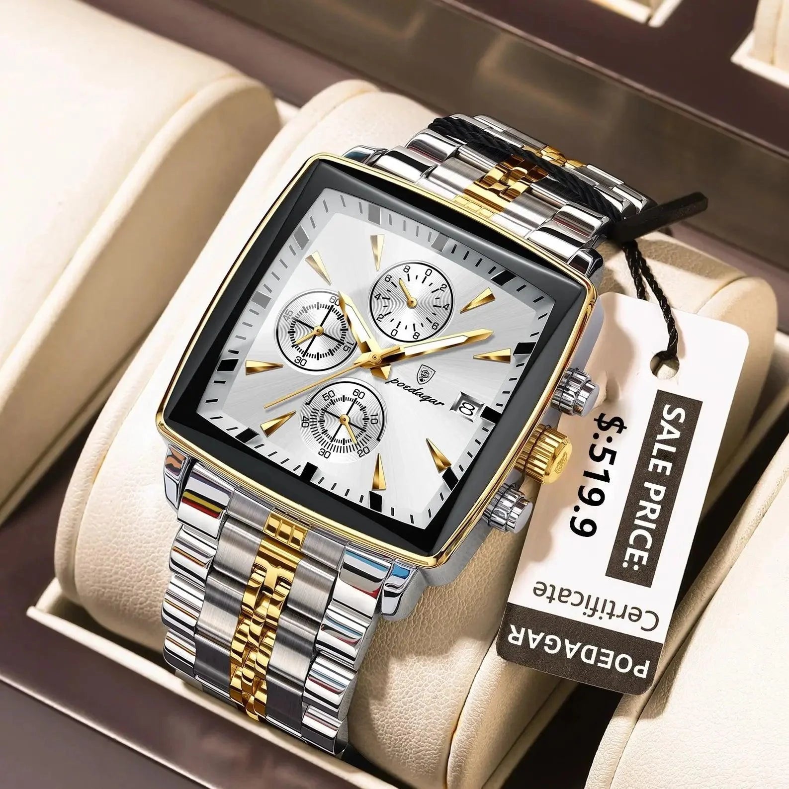 POEDAGAR Luxury Chronograph Men's Watch - Waterproof, Luminous, Stainless Steel, Sporty Design