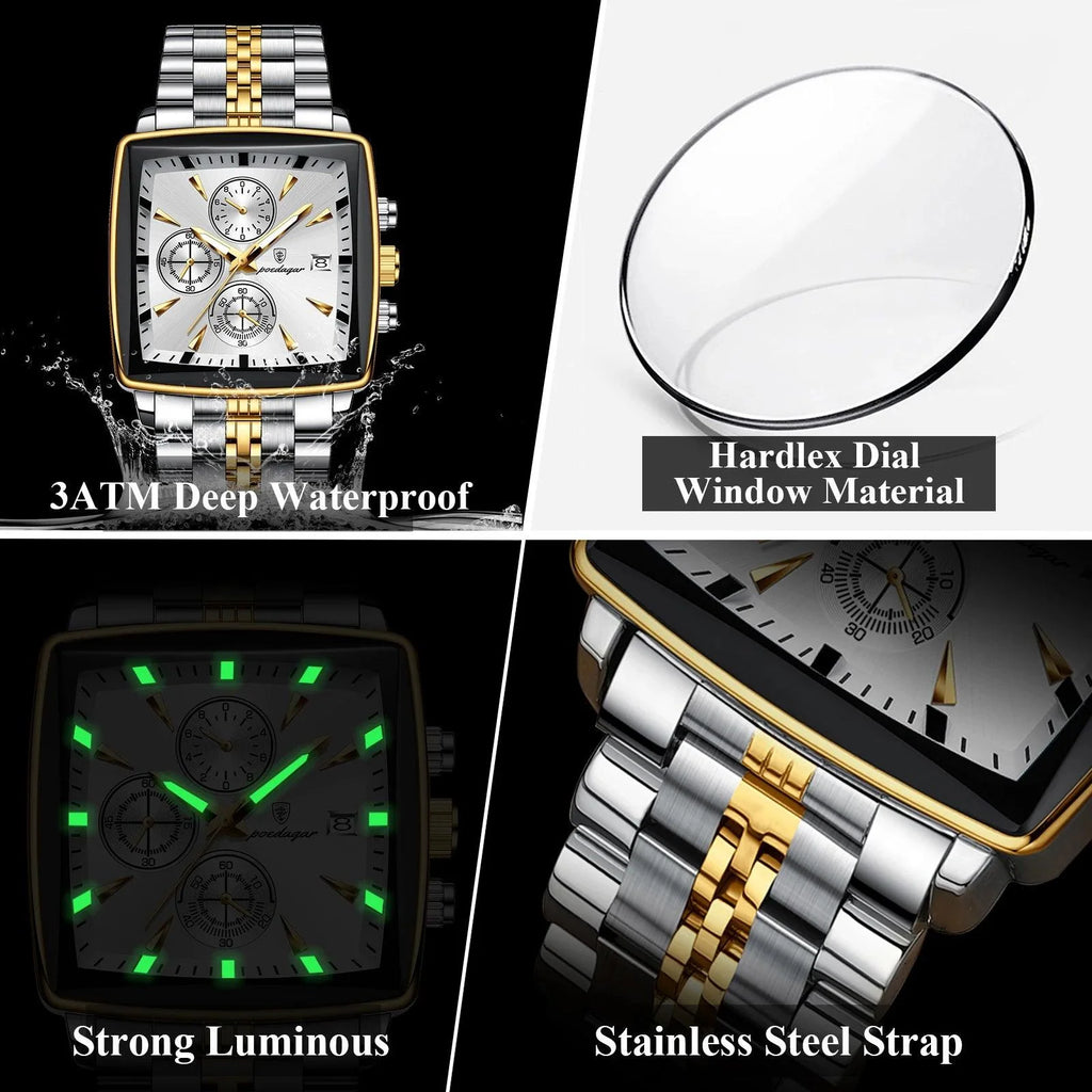 POEDAGAR Luxury Chronograph Men's Watch - Waterproof, Luminous, Stainless Steel, Sporty Design