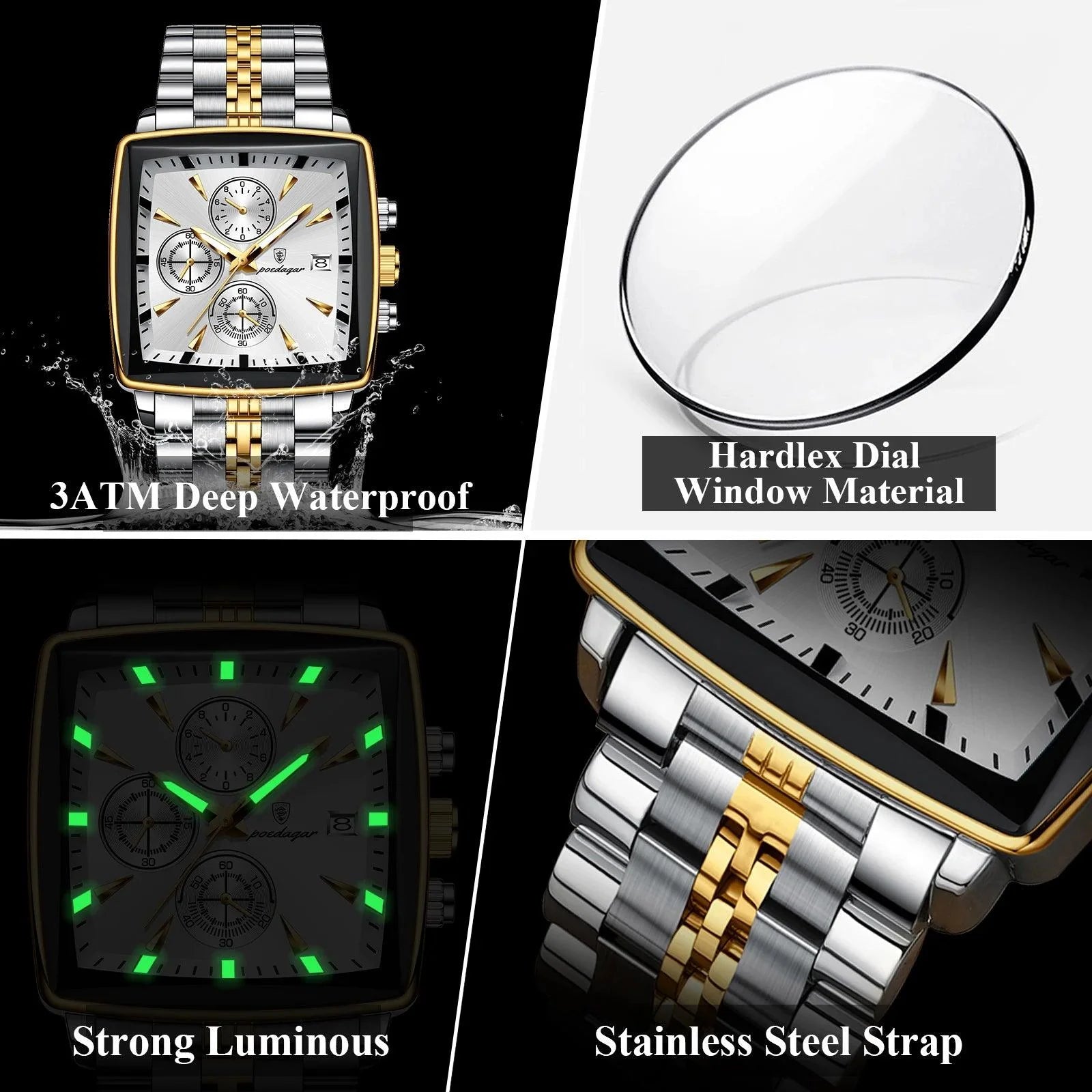 POEDAGAR Luxury Chronograph Men's Watch - Waterproof, Luminous, Stainless Steel, Sporty Design