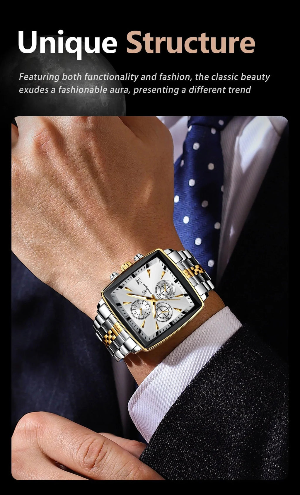 POEDAGAR Luxury Chronograph Men's Watch - Waterproof, Luminous, Stainless Steel, Sporty Design