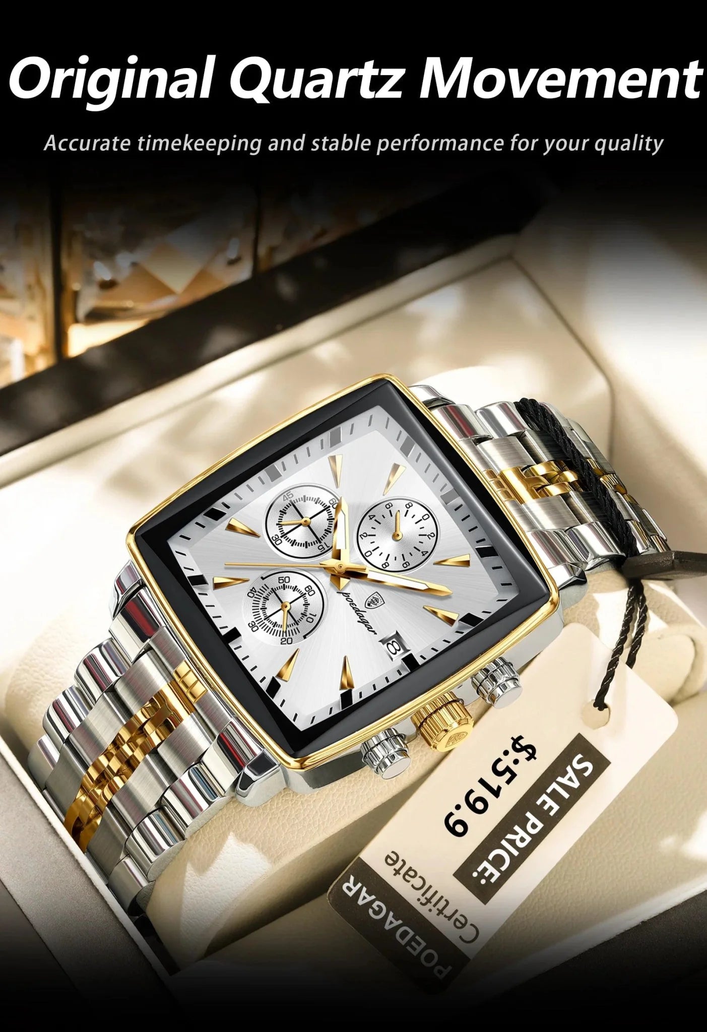 POEDAGAR Luxury Chronograph Men's Watch - Waterproof, Luminous, Stainless Steel, Sporty Design