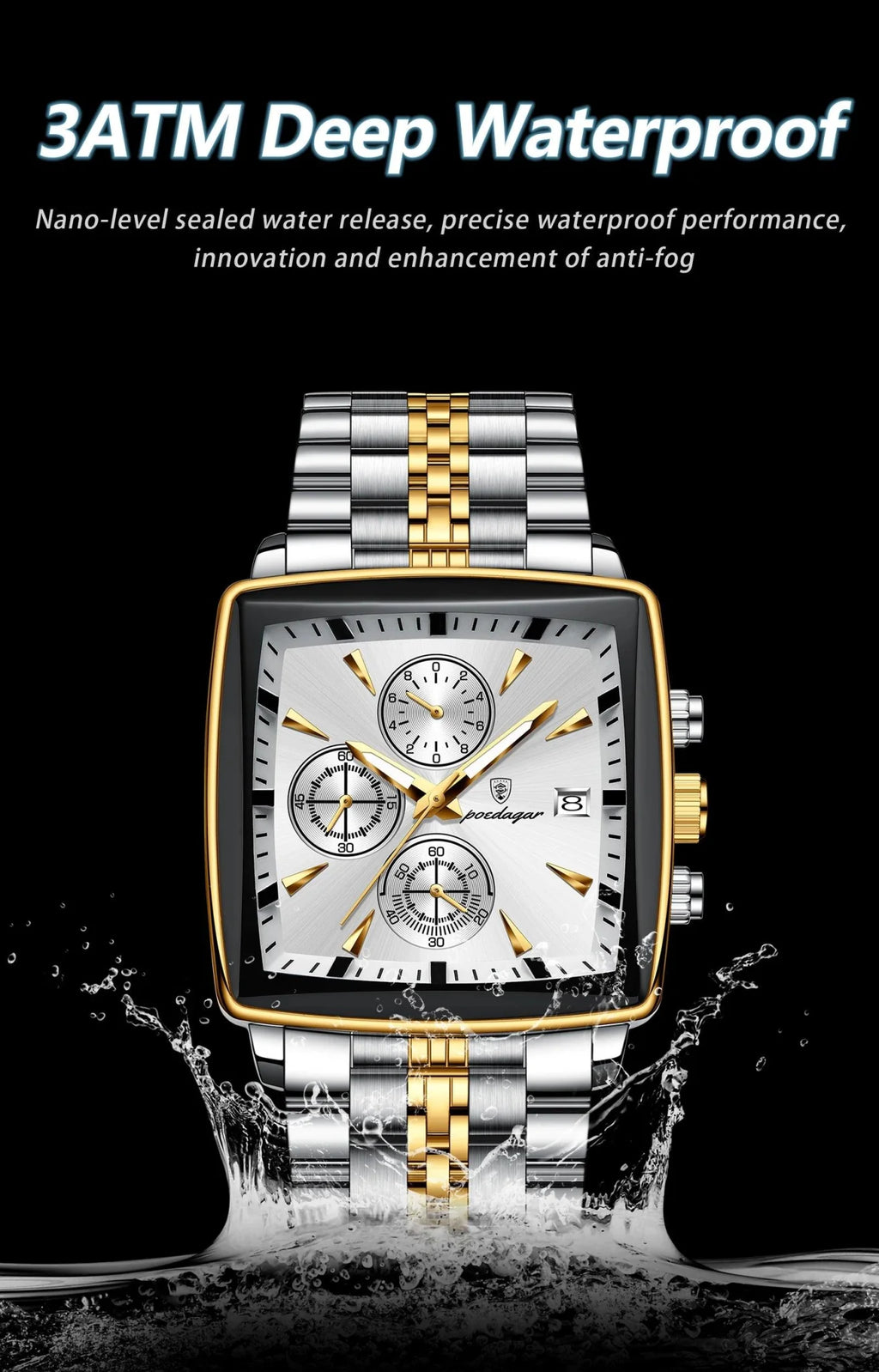 POEDAGAR Luxury Chronograph Men's Watch - Waterproof, Luminous, Stainless Steel, Sporty Design