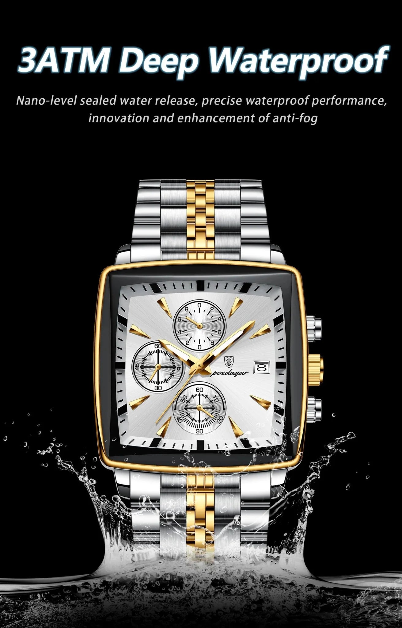 POEDAGAR Luxury Chronograph Men's Watch - Waterproof, Luminous, Stainless Steel, Sporty Design