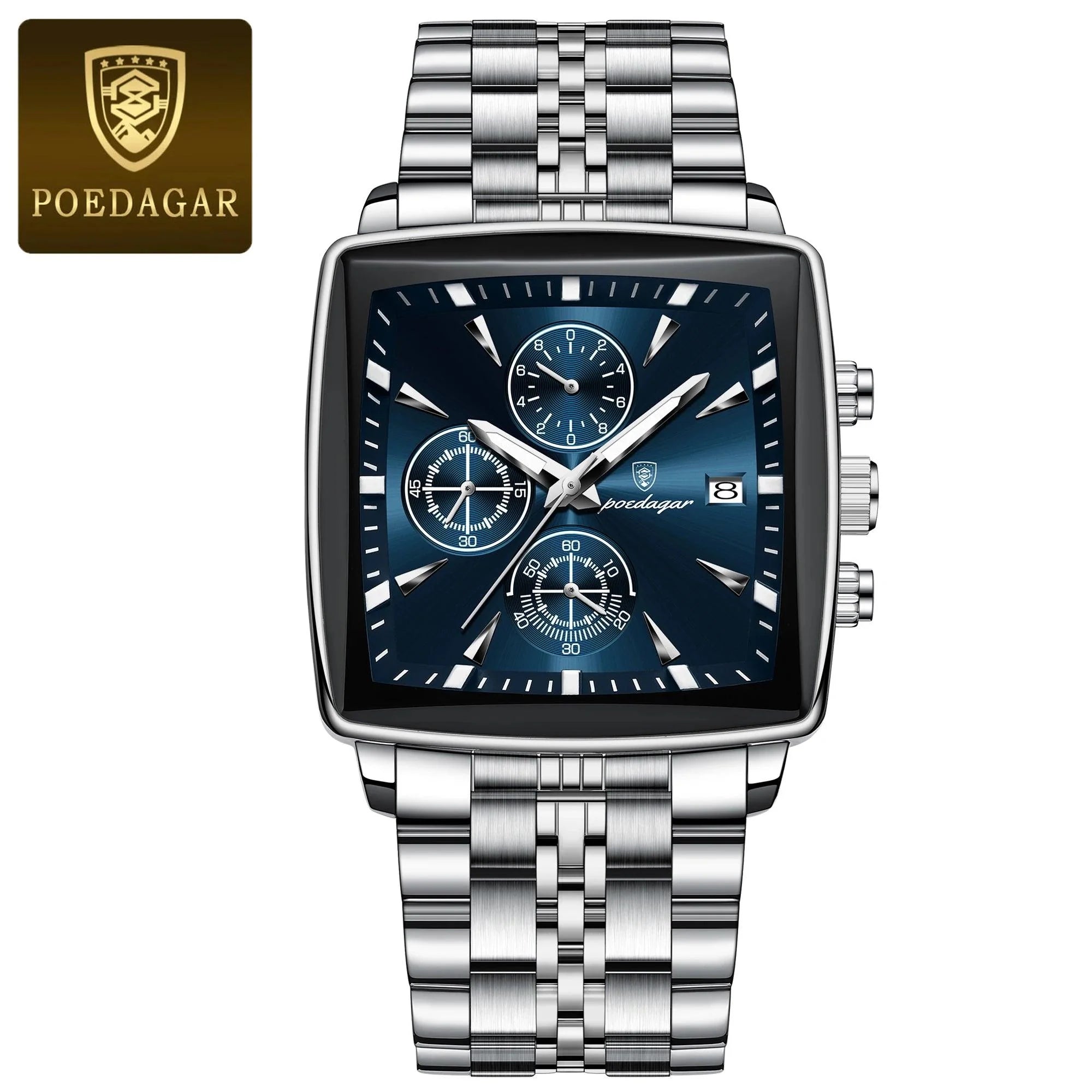 POEDAGAR Luxury Chronograph Men's Watch - Waterproof, Luminous, Stainless Steel, Sporty Design