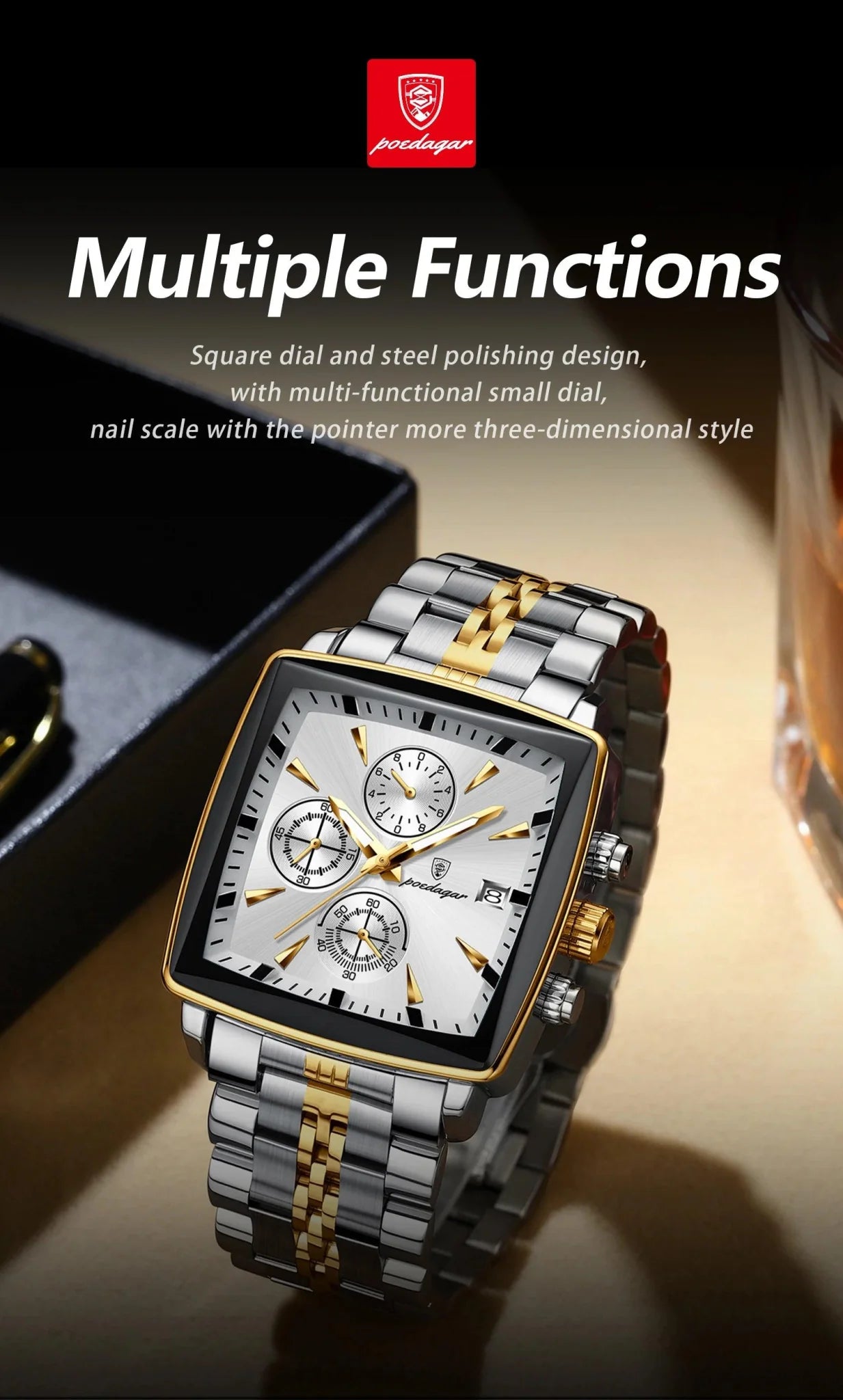 POEDAGAR Luxury Chronograph Men's Watch - Waterproof, Luminous, Stainless Steel, Sporty Design