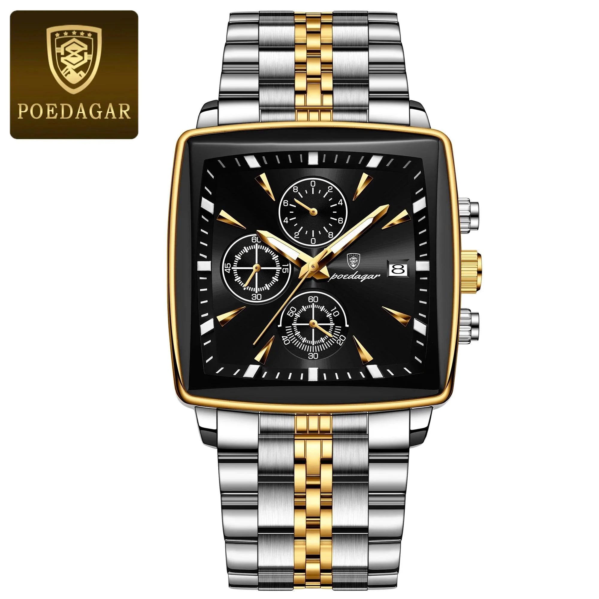POEDAGAR Luxury Chronograph Men's Watch - Waterproof, Luminous, Stainless Steel, Sporty Design