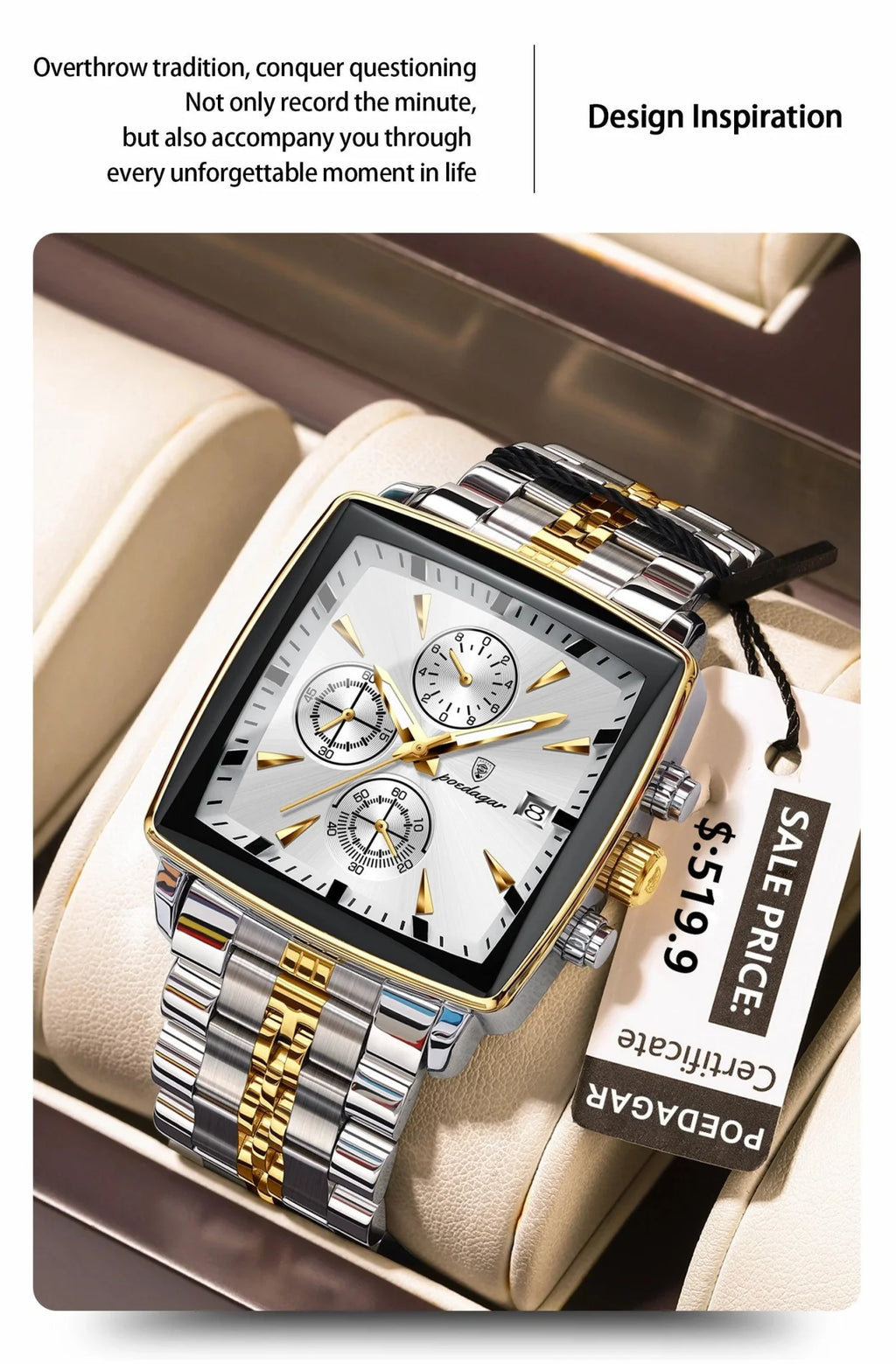 POEDAGAR Luxury Chronograph Men's Watch - Waterproof, Luminous, Stainless Steel, Sporty Design