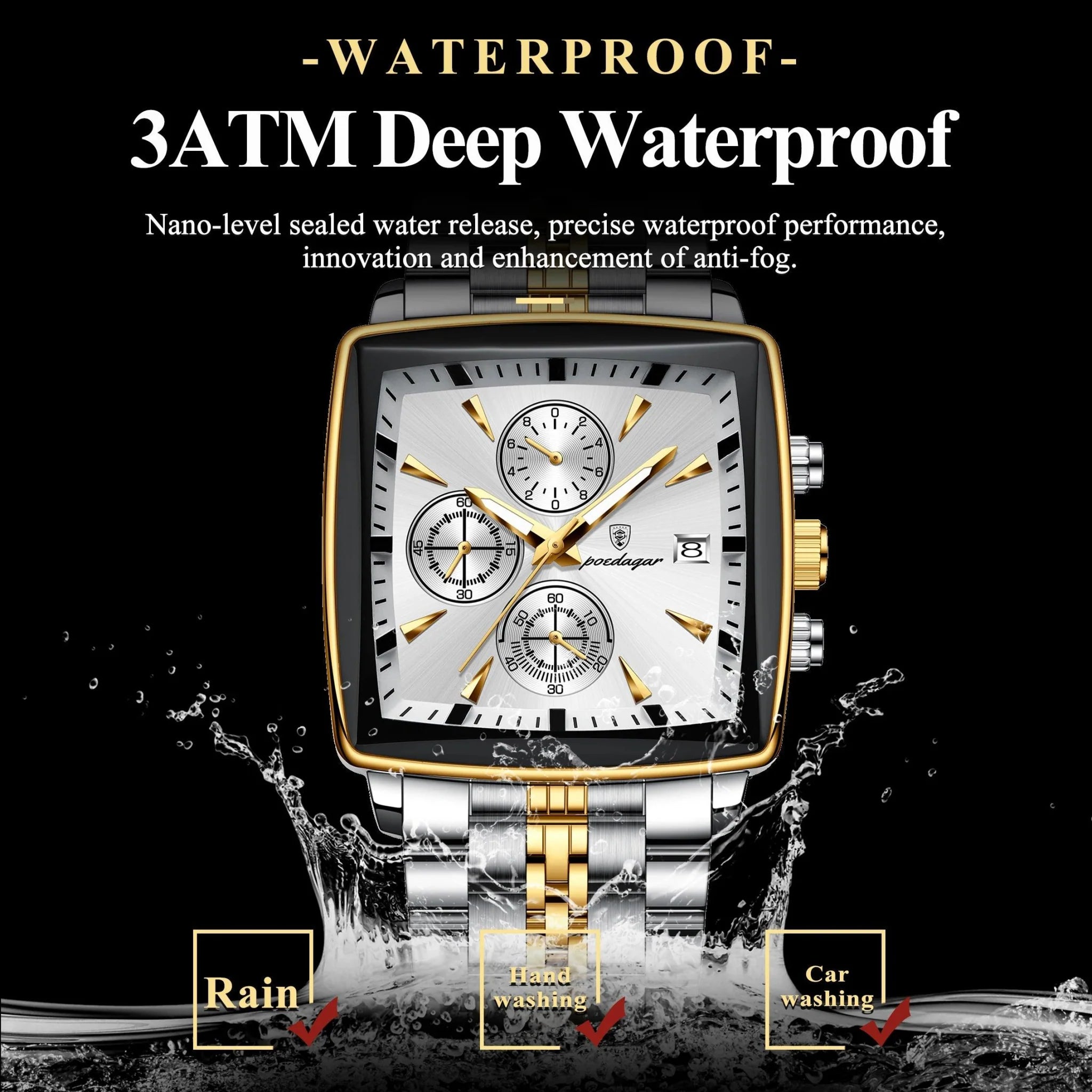 POEDAGAR Luxury Chronograph Men's Watch - Waterproof, Luminous, Stainless Steel, Sporty Design