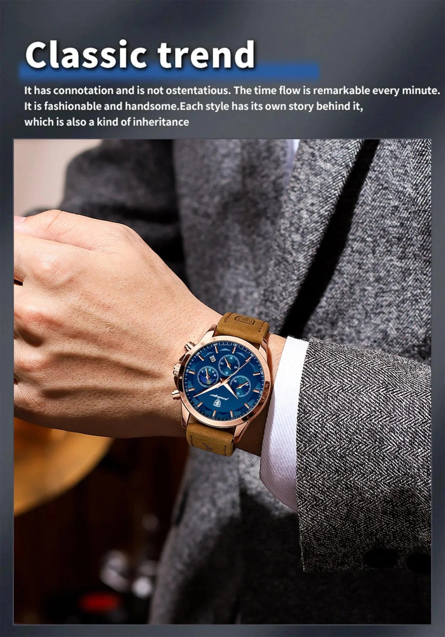 POEDAGAR Luxury Men's Chronograph Watch - Waterproof, Luminous, Leather Strap