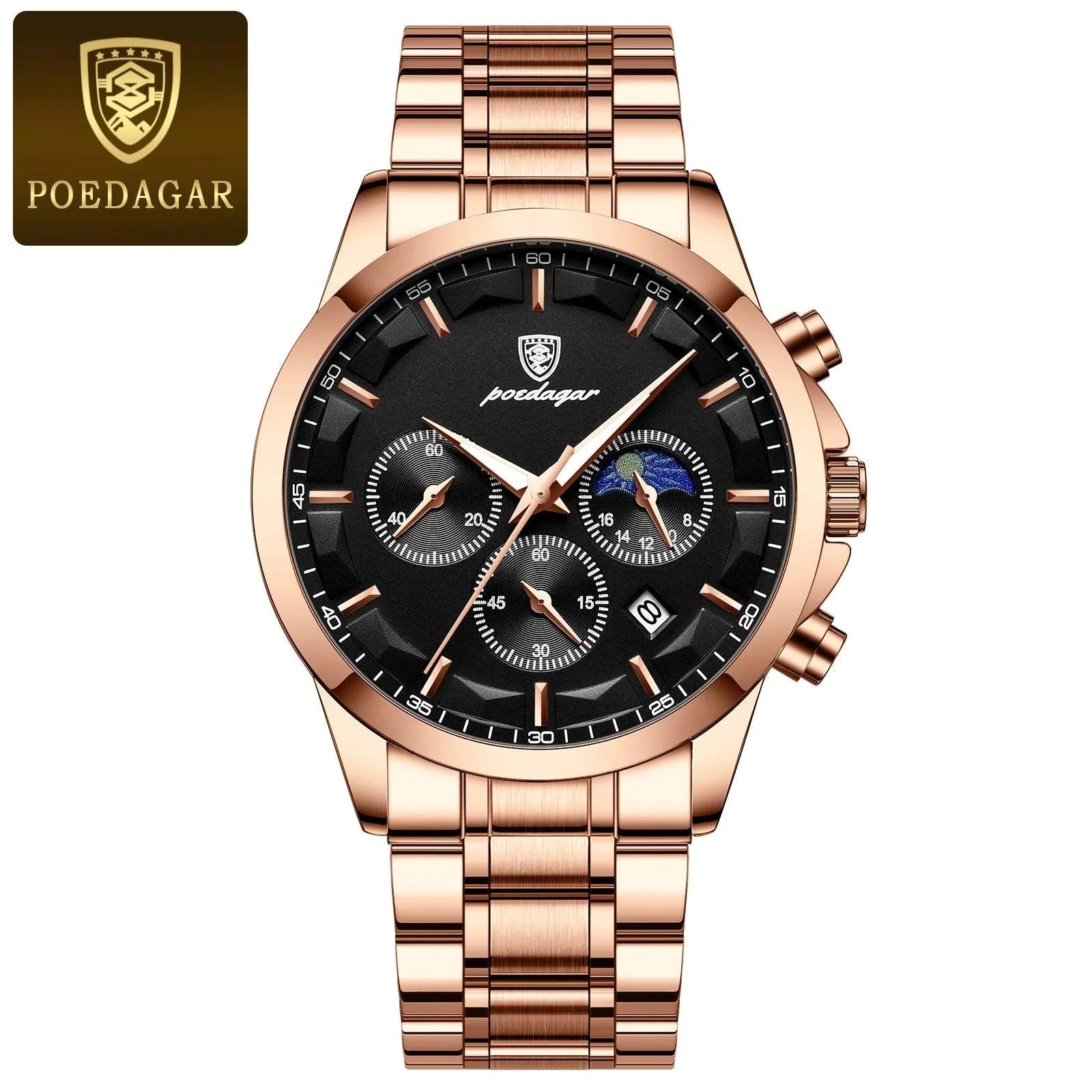 POEDAGAR Luxury Men's Chronograph Watch - Waterproof, Luminous, Leather Strap