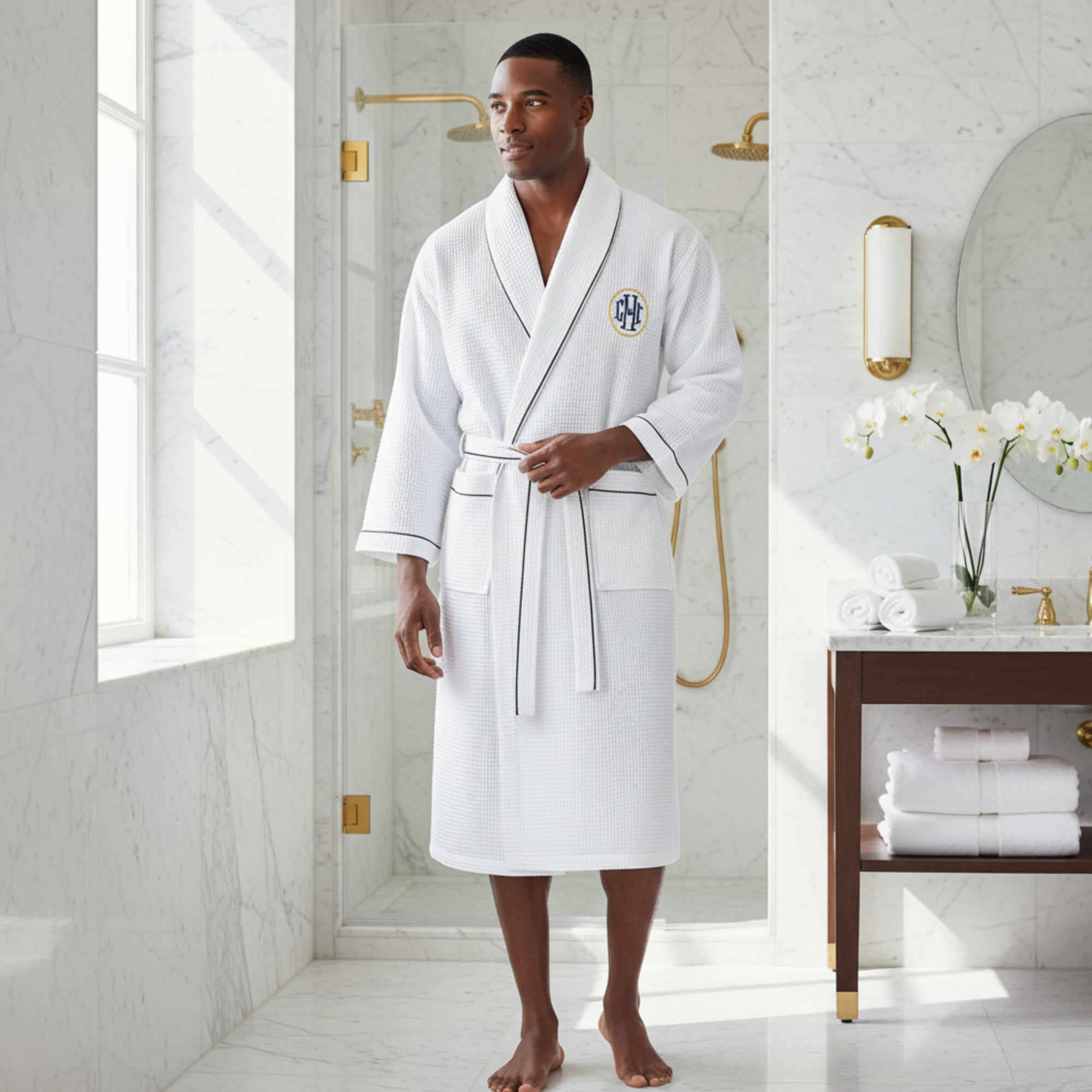 Premium Waffle Piping Robe for Men