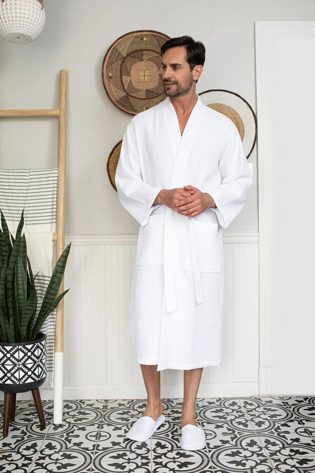Waffle Spa Bathrobe for Men -  Absorbent, Lightweight
