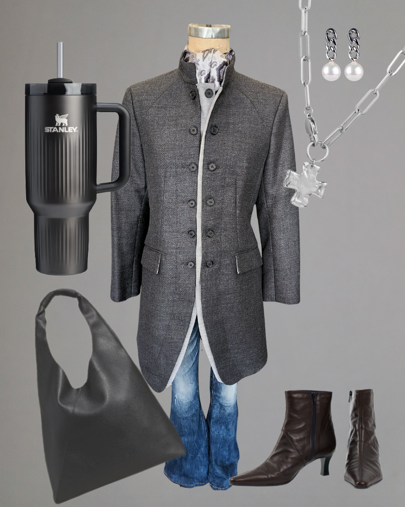 Women's Military Coat - Grey (Light Grey Accents)